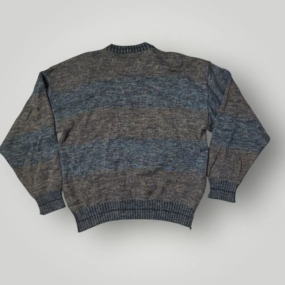 Vintage Italian Wool Blend Knit Sweater Multicolor Crewneck Made in Italy